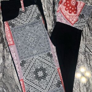 SHEIN Black and Red Bandana Print Stacked Jeans